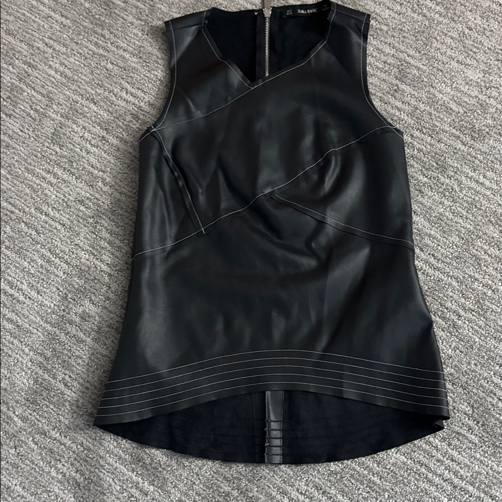 Zara Black Faux Leather Top small